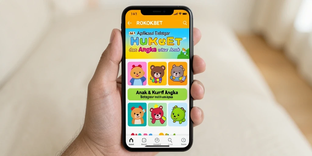 Tampilan aplikasi ROKOKBET untuk pembelajaran huruf dan angka.