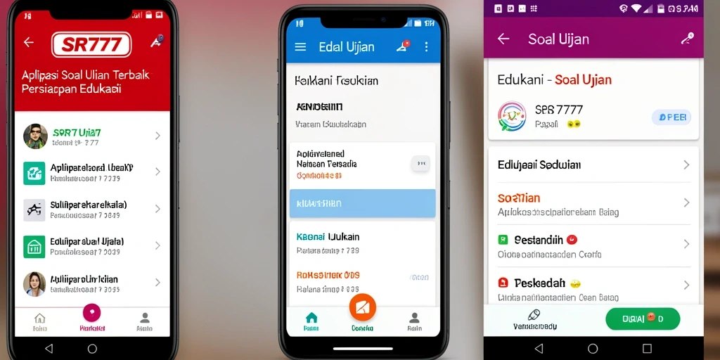 Antarmuka aplikasi SR777 dengan berbagai fitur Soal Ujian.